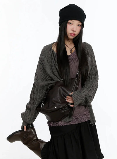 twisted-knit-zip-up-hoodie-im509 / Dark gray